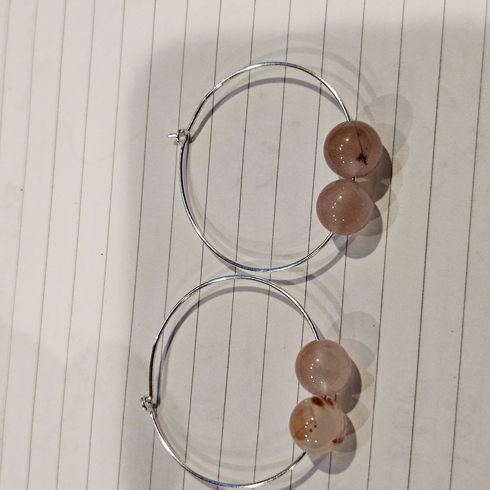 Elegant Sterling Silver Hoop Earrings with Pink Beads
